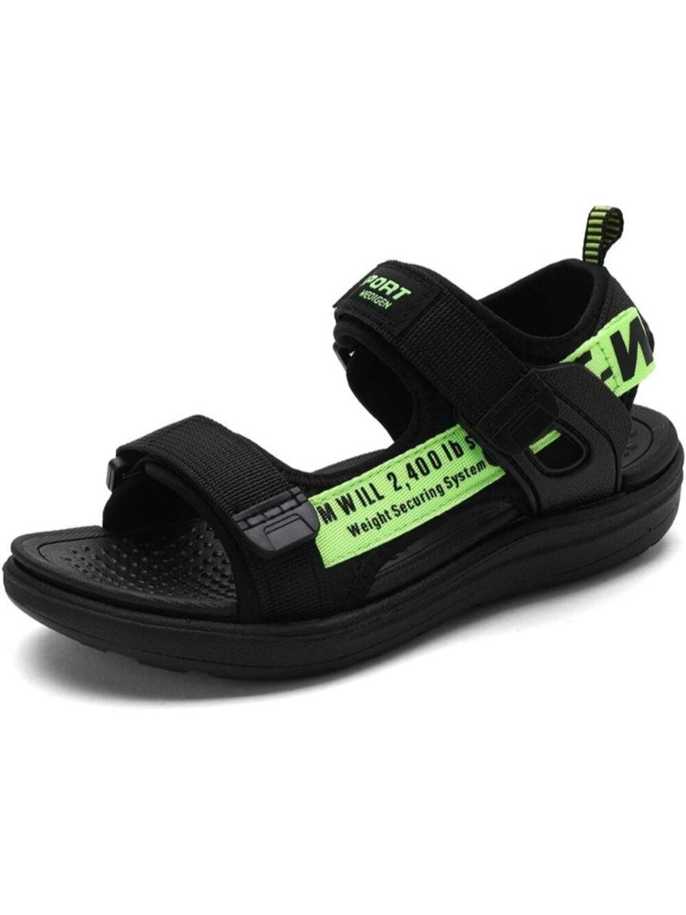 〽️ Kids Boy Black Green Leather Rubber Sole Beach Outdoor Open Toe Sport Sandal